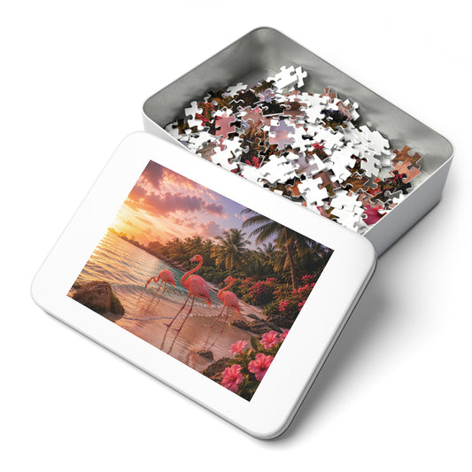 Shoreline Flamingos Tin Puzzle