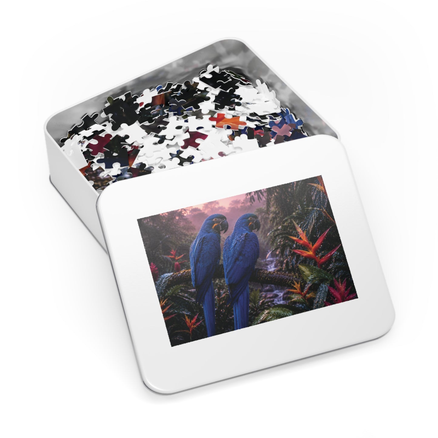 Rainforest Blue Macaws Tin Puzzle