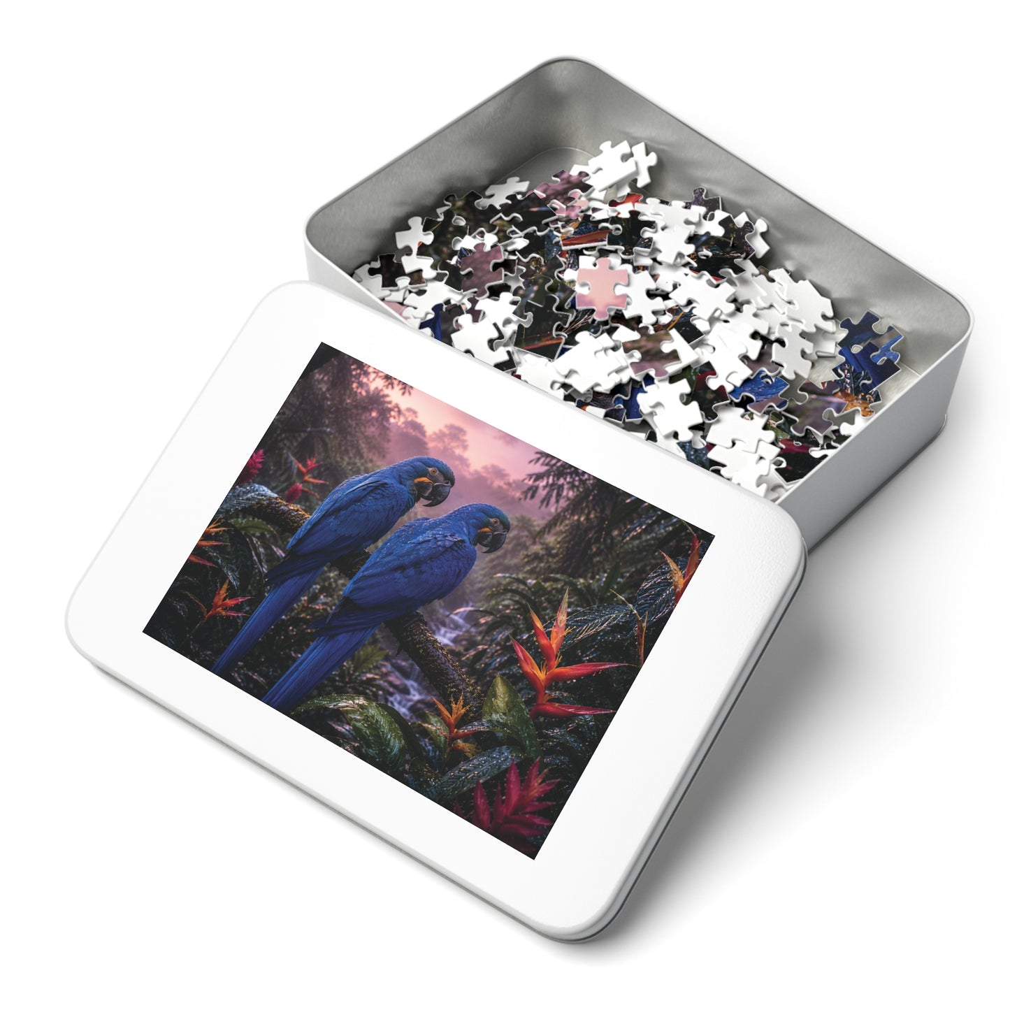 Rainforest Blue Macaws Tin Puzzle