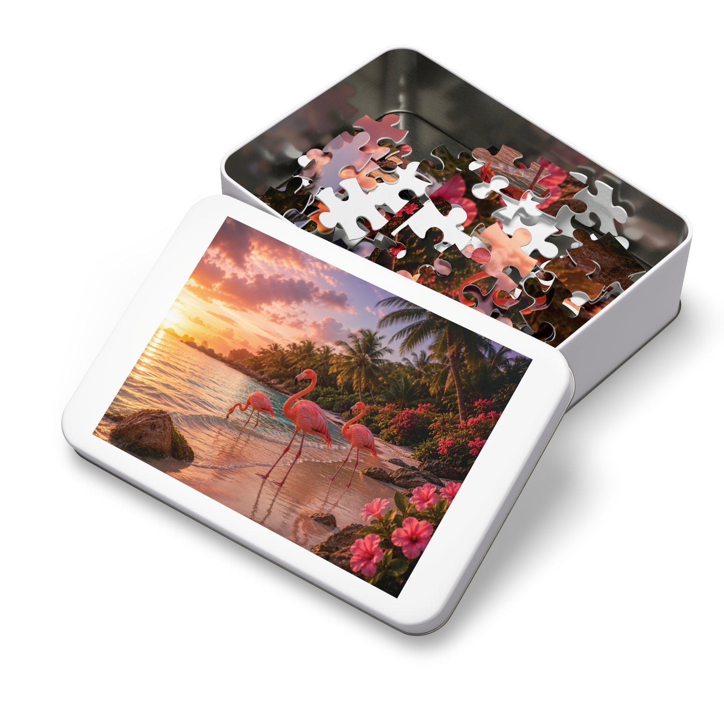 Shoreline Flamingos Tin Puzzle