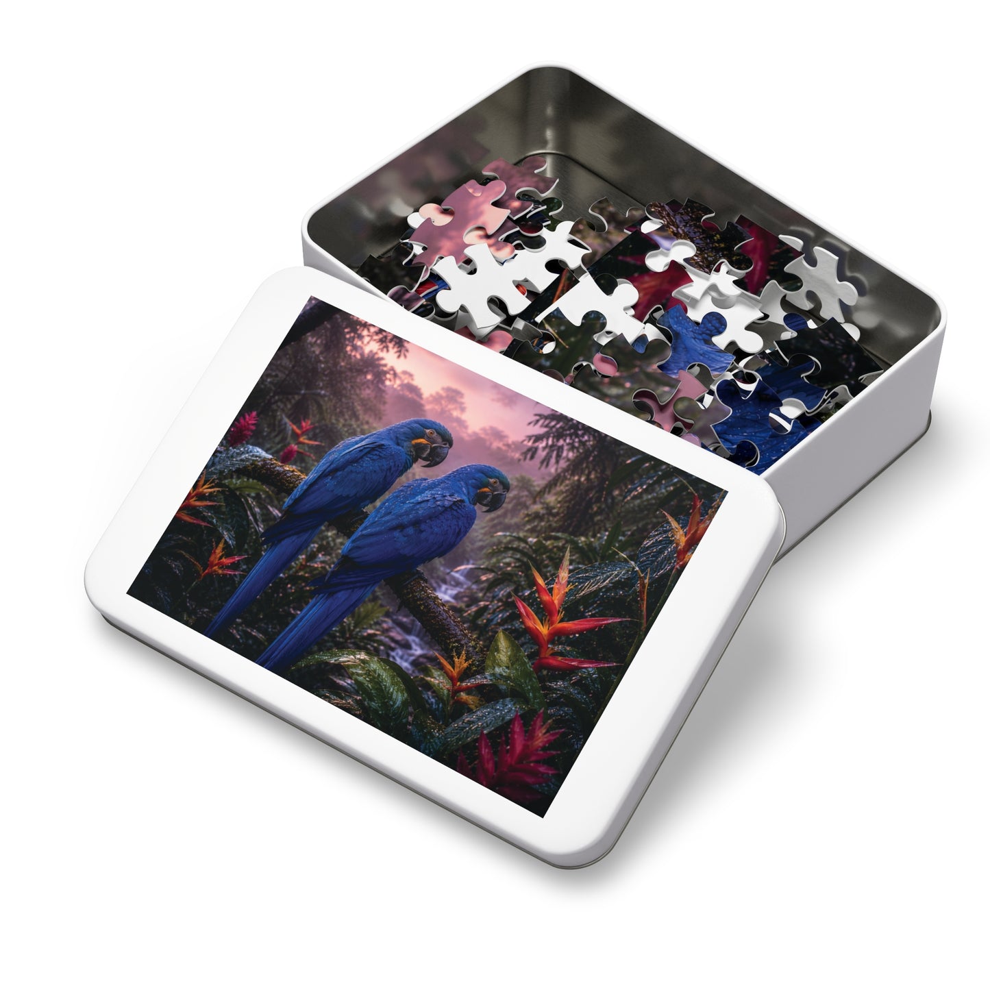 Rainforest Blue Macaws Tin Puzzle